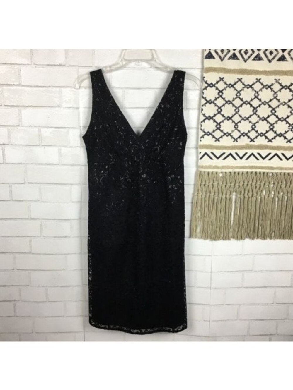 The Limited Black Lace Sleeveless Dress With Silk Belt & V-Neckline - Picture 2 of 8
